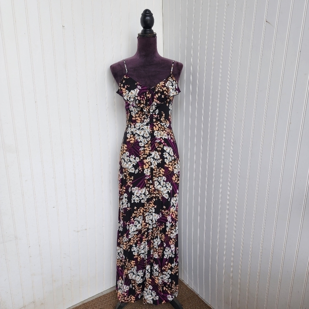 Express Dress Womens Purple White Floral Spaghetti Strap Smocked Maxi Summer XS